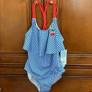 NWT Cat & Jack bathing suit szM blue stripe cherry